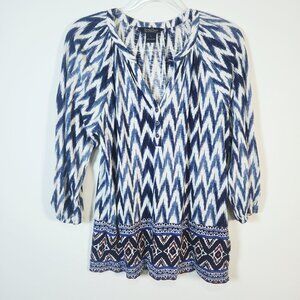 Lucky Brand Womens Top Size Large Raglan Sleeves Blue Print V Neck Cotton Modal